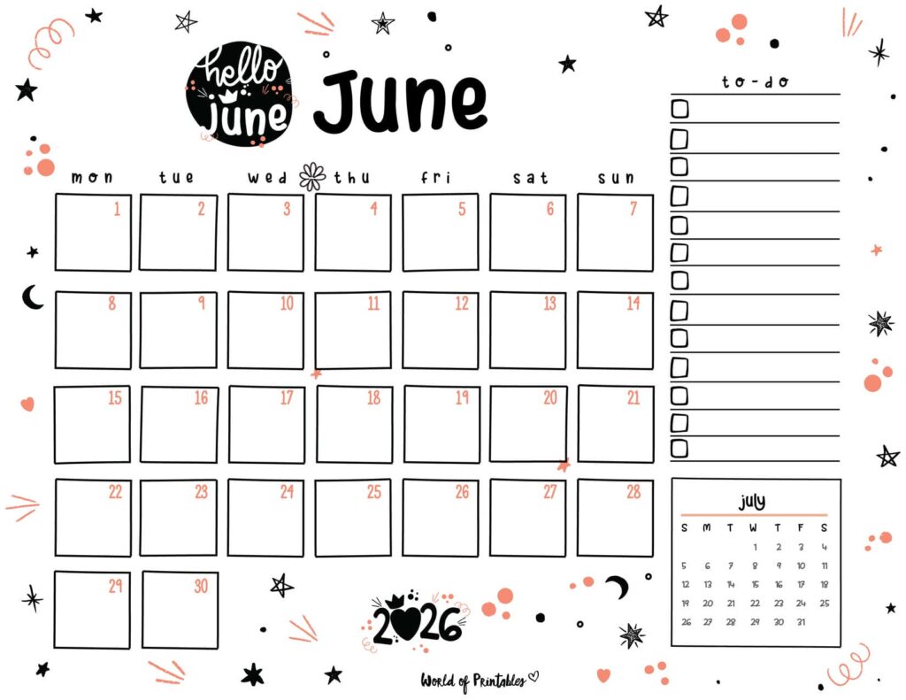 Cute June 2026 Calendar Landscape
