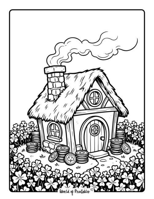 Cute Leprechaun Cottage Coloring Page