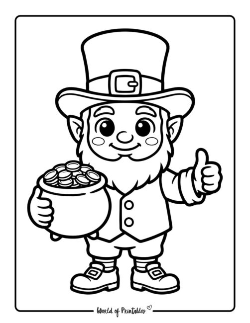 Cute Leprechaun With Pot Of Gold Coloring Page