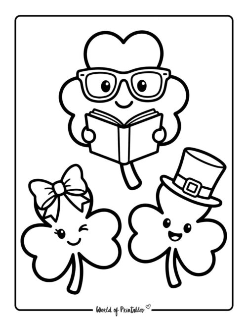Cute Shamrock Characters St Patricks Day Coloring Page