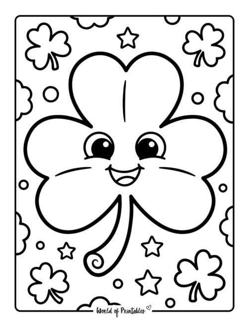 Cute Shamrock Face St Patricks Day Coloring Page