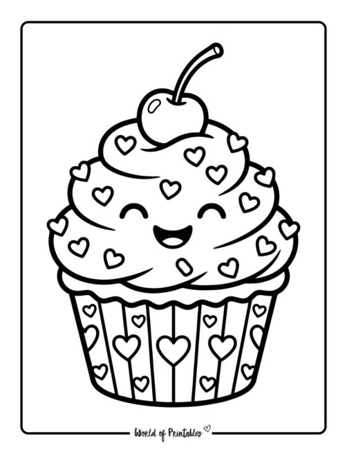 Cute Valentines Cupcake Coloring Page-
