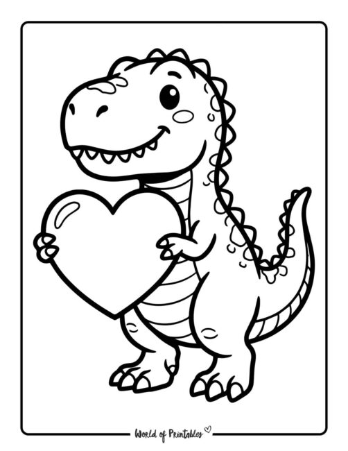 Cute Valentines Dinosaur Coloring Page