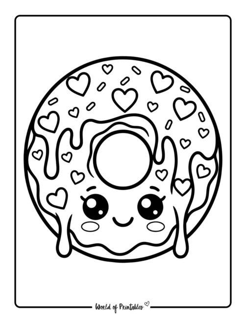 Cute Valentines Donut Coloring Page