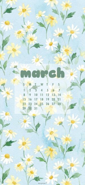 Daisy March Calendar Wallpaper For Phone