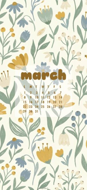 Floral March 2026 Iphone Calendar Wallpaper