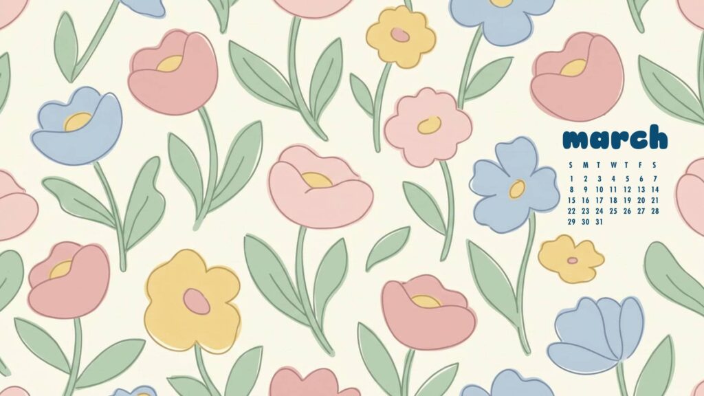 Floral March Calendar Wallpaper For Laptop