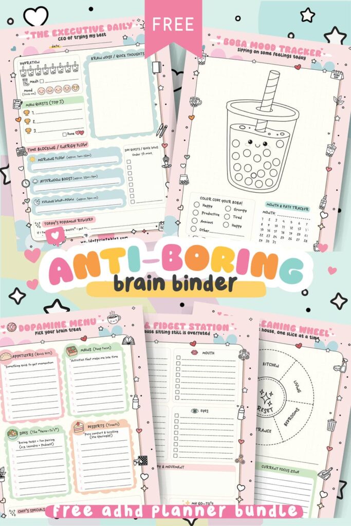Free ADHD Planner Bundle Anti Boring Brain Binder Printables