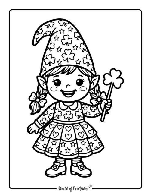 Girl Cute Leprechaun Coloring Page