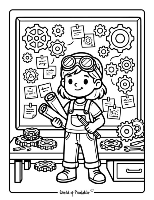Girl Inventor Coloring Page