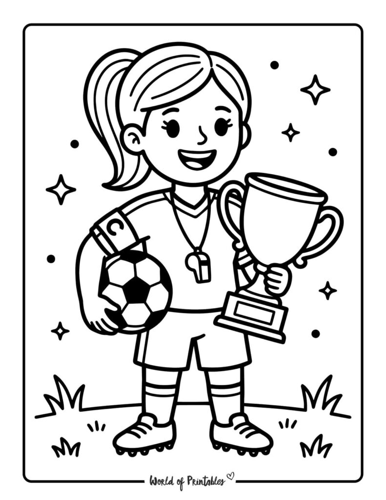 Girl Soccer Champion Coloring Page