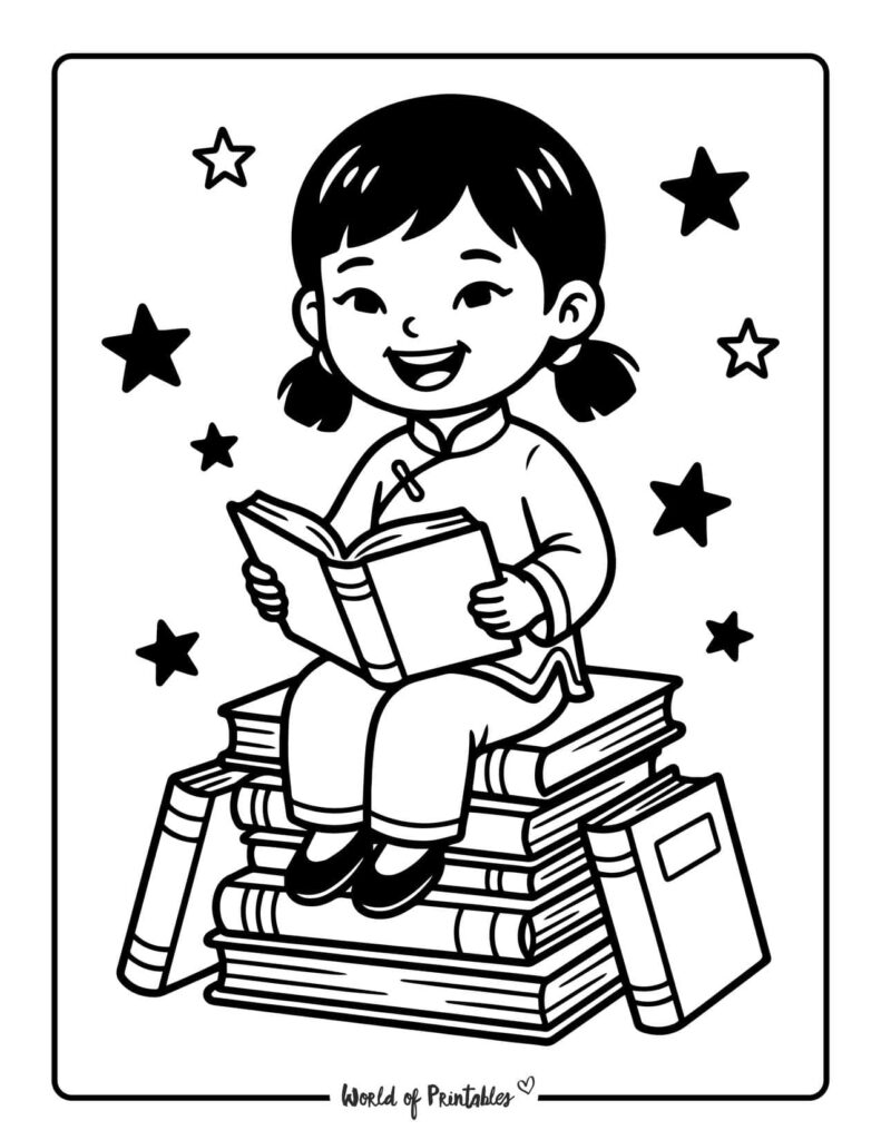 Girls Love Reading Coloring Page