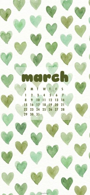 Girly Hearts March Calendar Wallpaper Phone