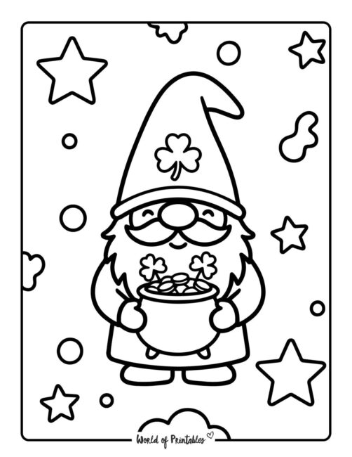 Gnome Holding Pot Of Gold St Patricks Day Coloring Page