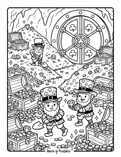 Gold and Leprechaun Coloring Page