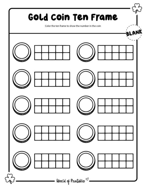 Gold coin ten frame worksheets