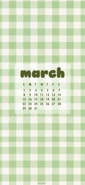 Green Gingham March 2026 Calendar Phone Background