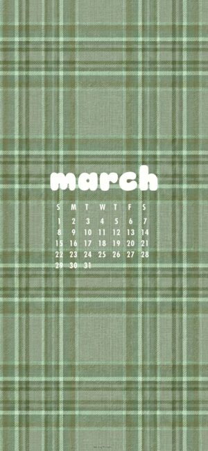 Green Plaid March Calendar Wallpaper Phone