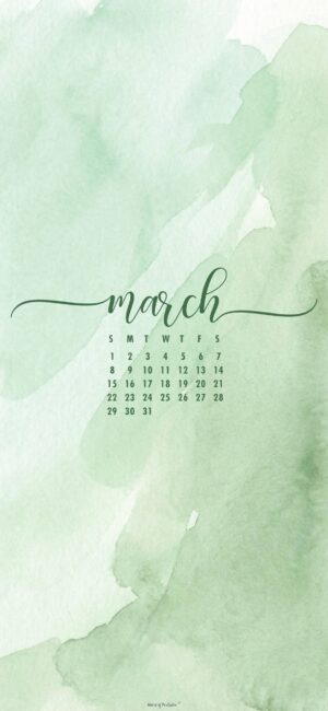 Green Watercolor March Calendar Wallpaper For Android