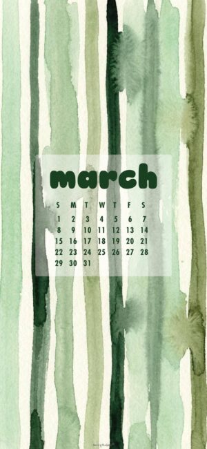Green Watercolor March Calendar Wallpaper Phone