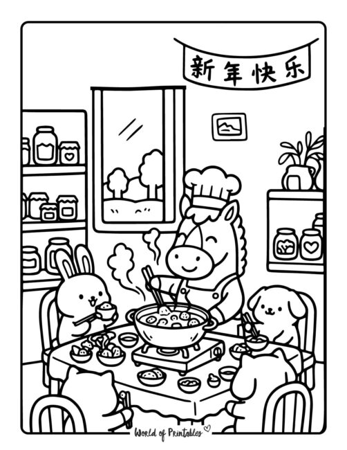 Horse Chinese New Year Coloring Book Pages