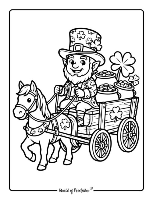 Horse and Cute Leprechaun Coloring Page