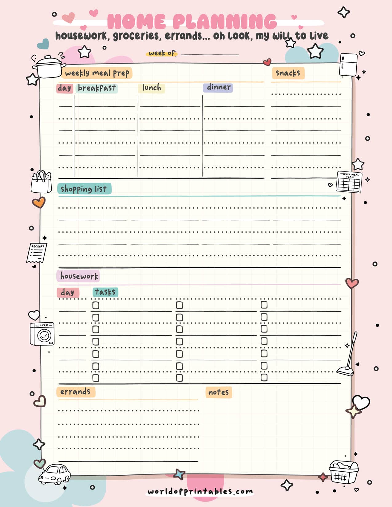 Kawaii Life Admin Pack - Free Cute Budget, Cleaning, And Meal Planner ...