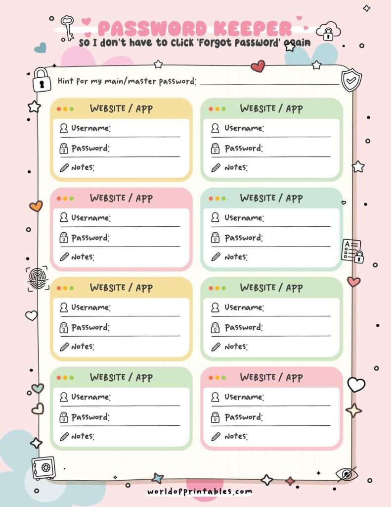 Kawaii Life Admin Pack Password Keeper