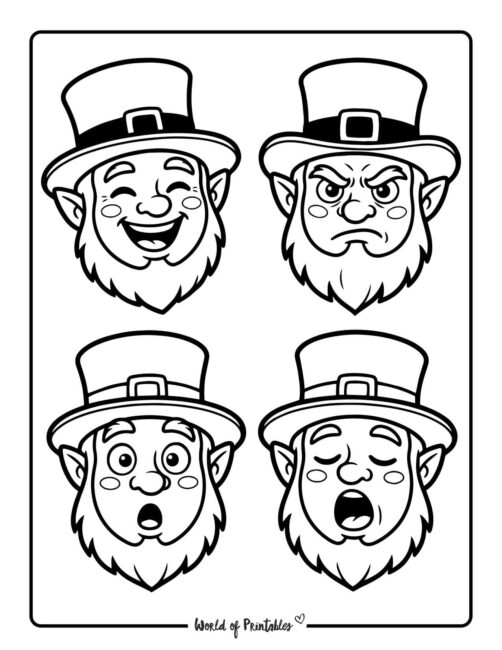 Leprechaun Faces Coloring Page