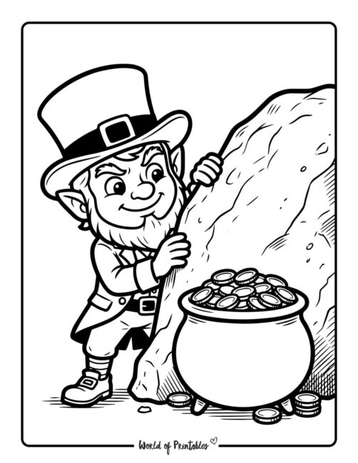 Leprechaun Hiding Pot of Gold Coloring Page For Kids
