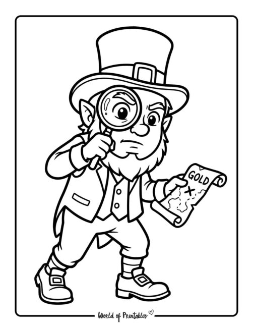 Leprechaun Looking For Gold Map Coloring Page