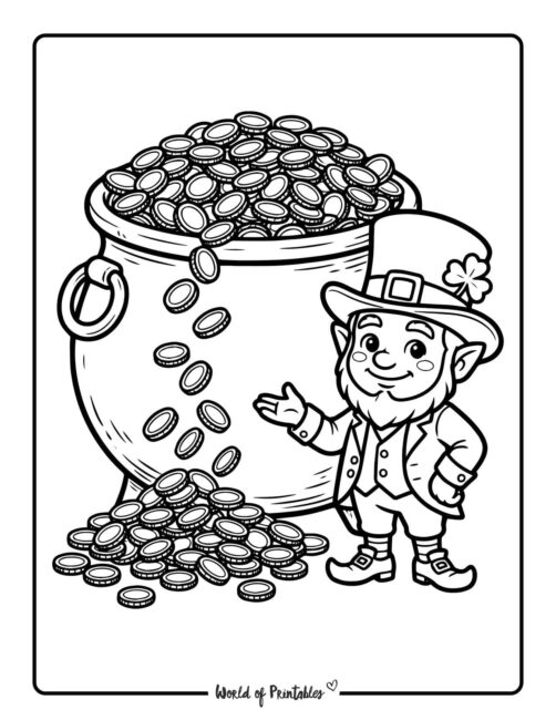 Leprechaun With Pot Of Gold Coloring Page
