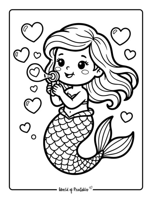 Mermaid Valentine Coloring Page