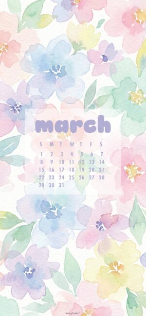 Pastel Flowers March Calendar Wallpaper Phone