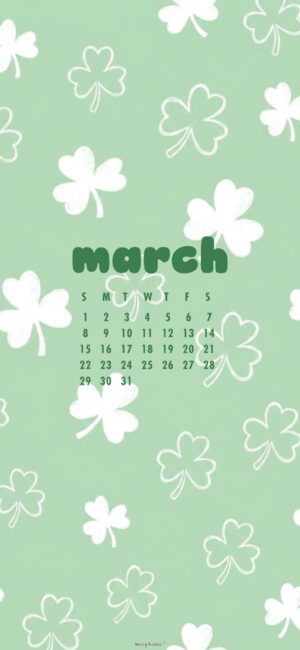 Pastel Green Clover March Calendar Wallpaper Phone