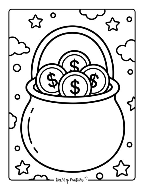 Pot Of Gold Coins St Patricks Day Coloring Page