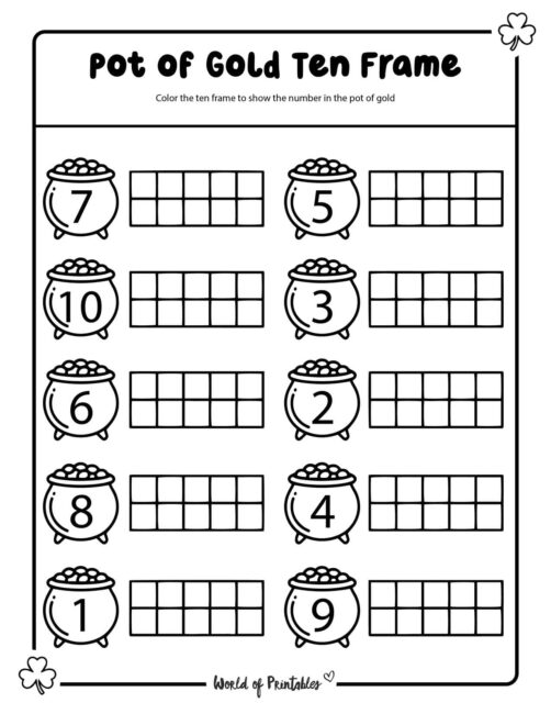 Pot of Gold St Patricks Day ten frame math