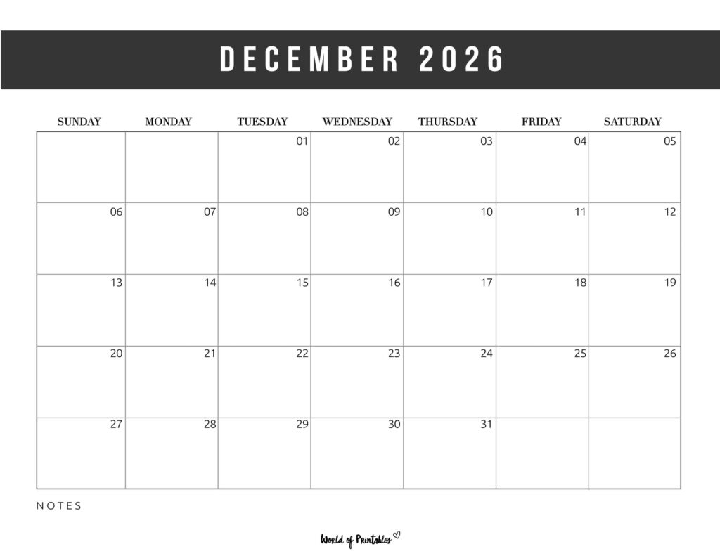 Printable December 2026 Calendar Design 10
