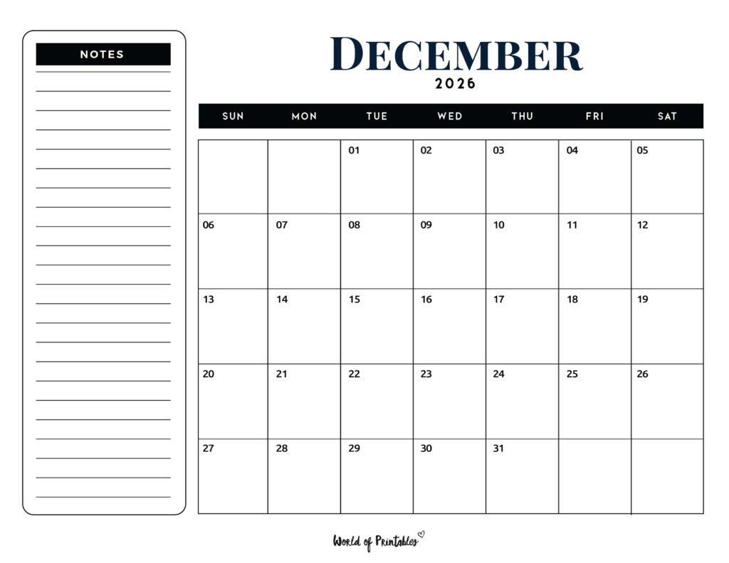 Printable December 2026 Calendar Design 106
