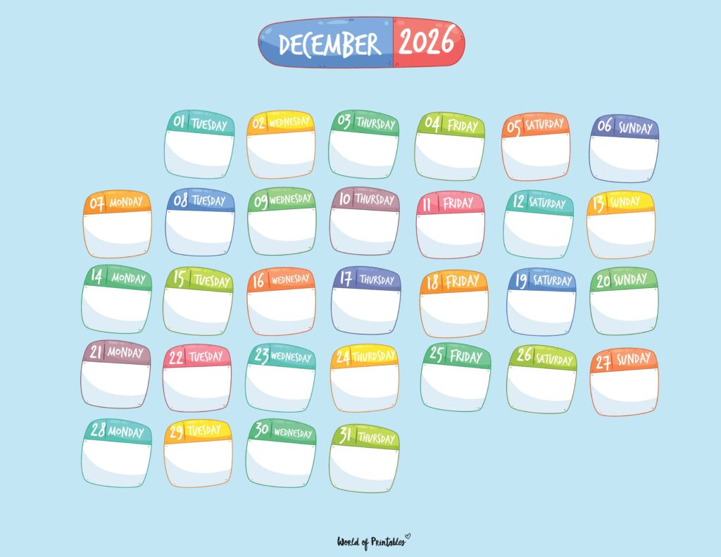 Printable December 2026 Calendar Design 109