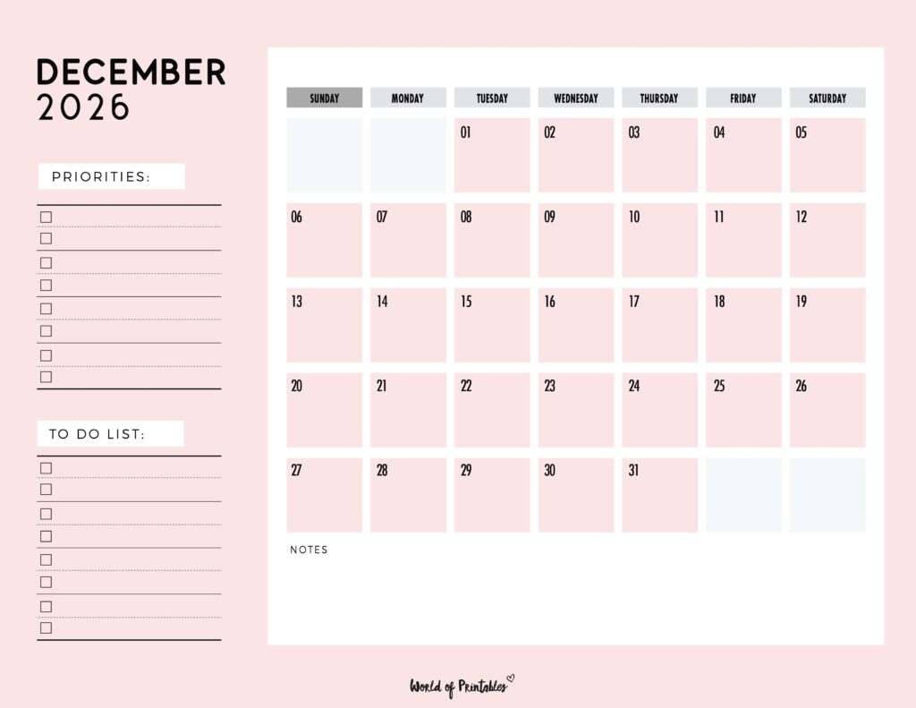 Printable December 2026 Calendar Design 111