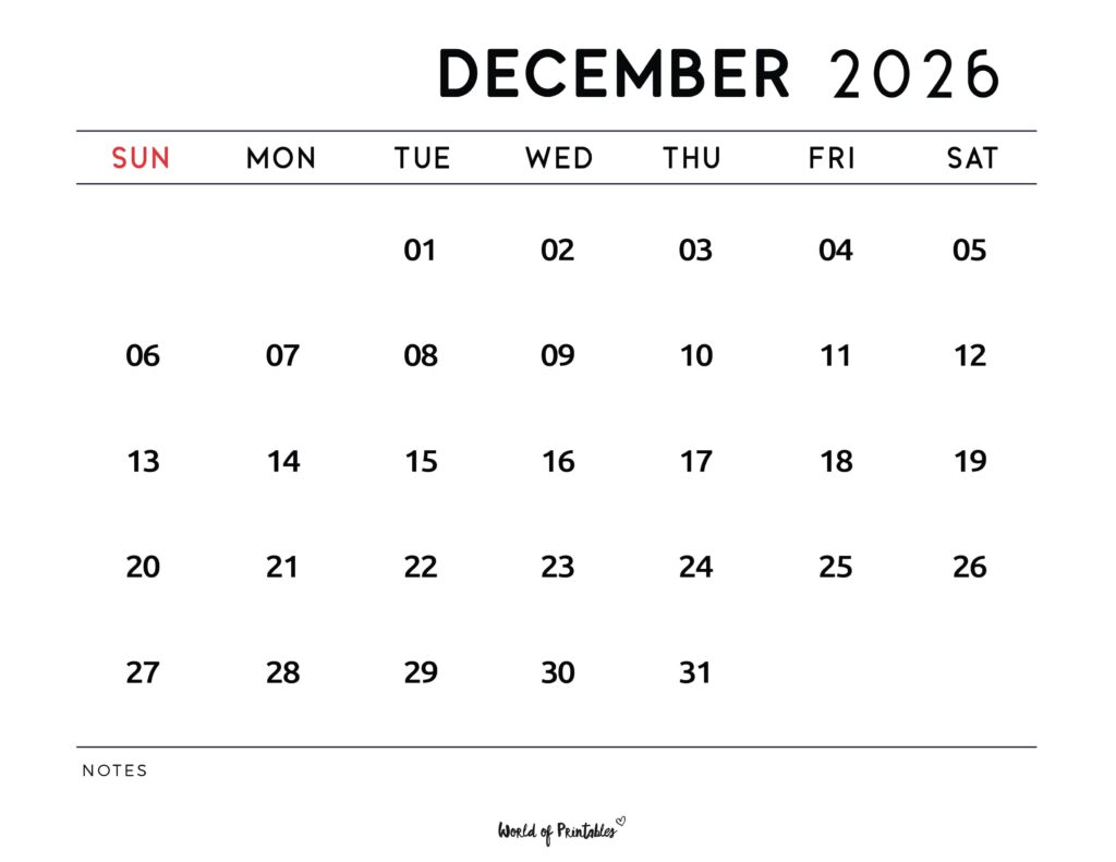 Printable December 2026 Calendar Design 112