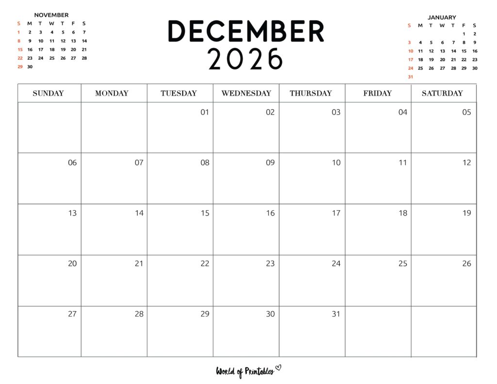 Printable December 2026 Calendar Design 117