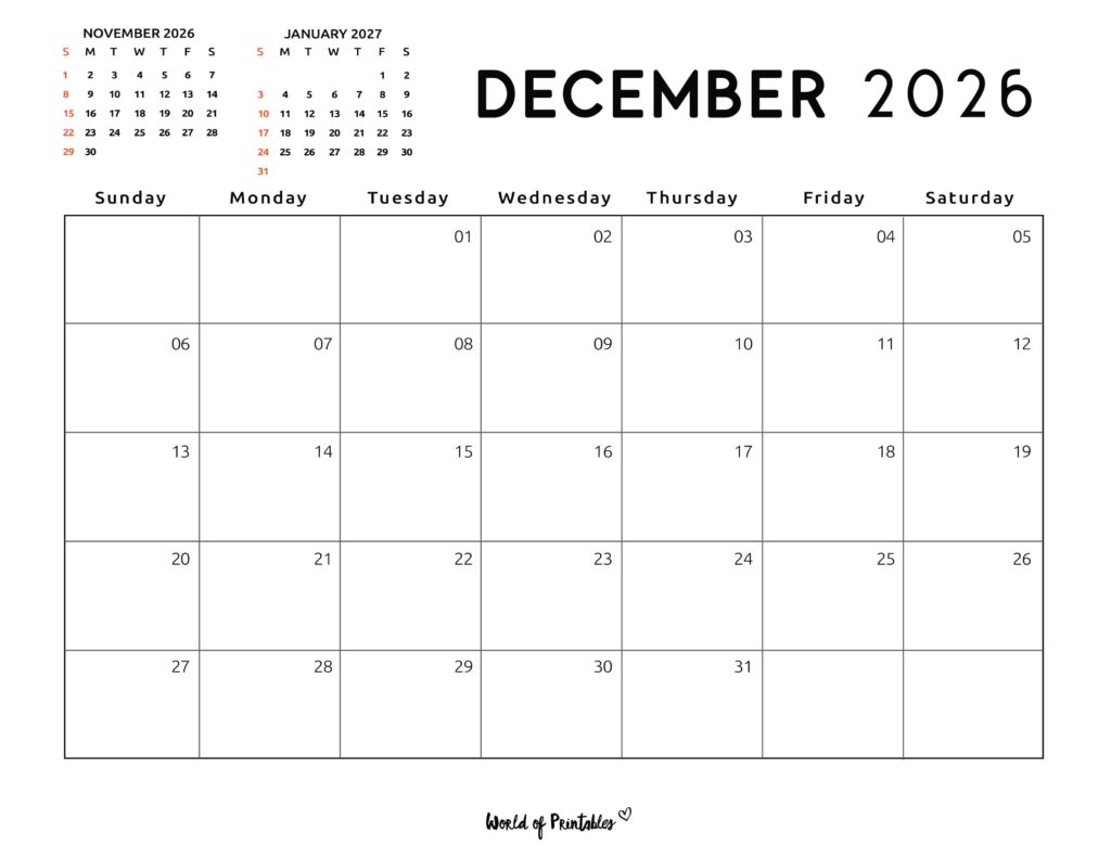 Printable December 2026 Calendar Design 118