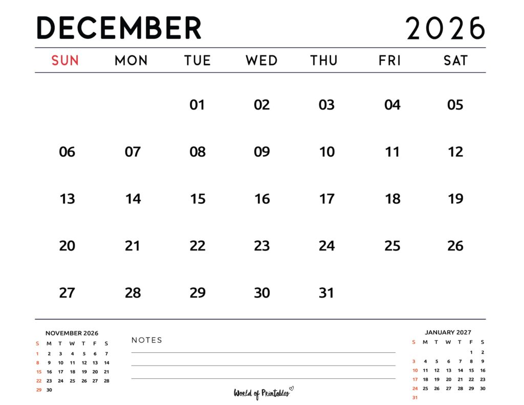 Printable December 2026 Calendar Design 119