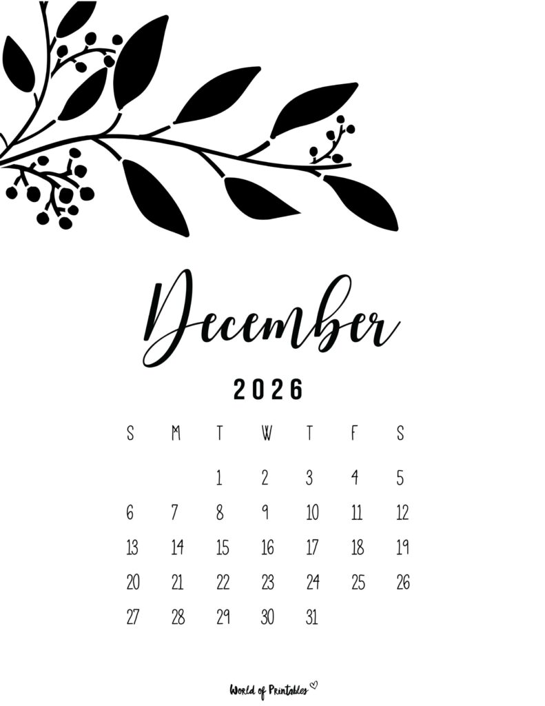 Printable December 2026 Calendar Design 12