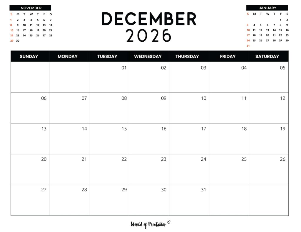 Printable December 2026 Calendar Design 120