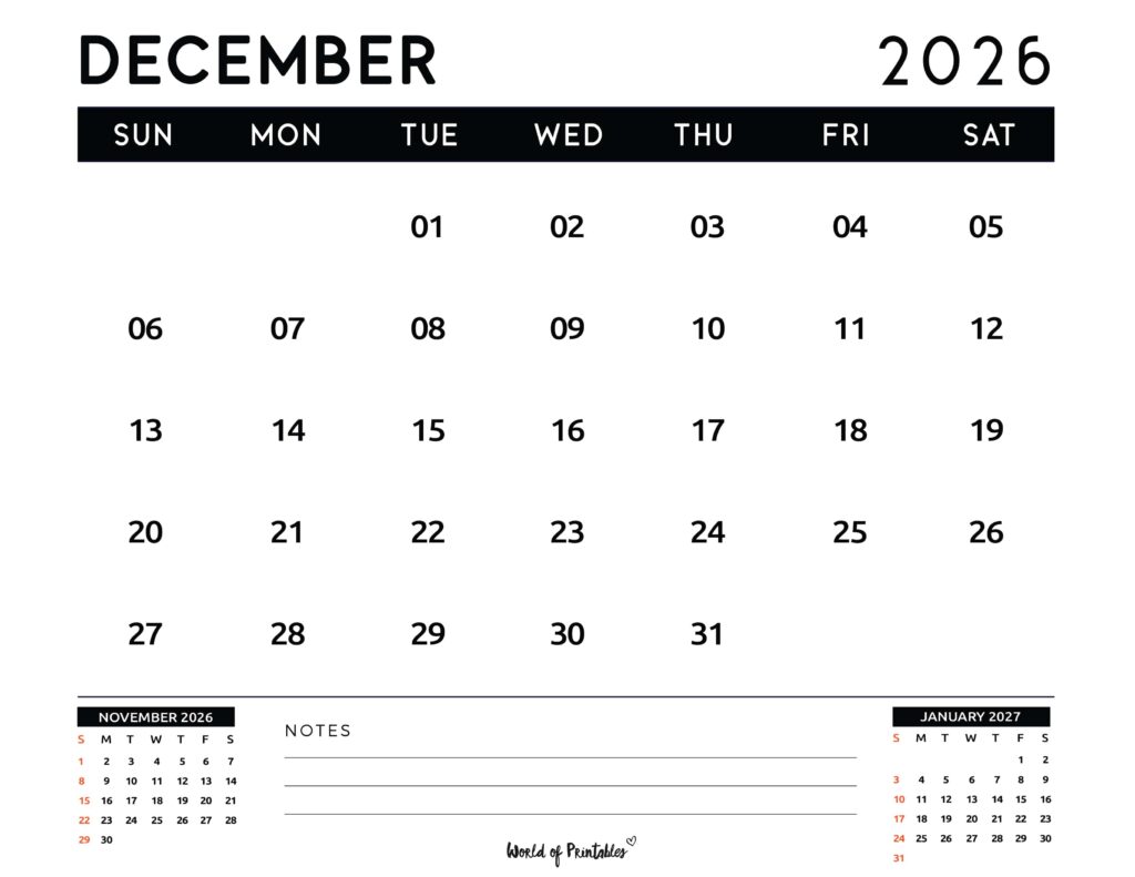 Printable December 2026 Calendar Design 121