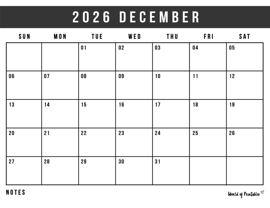 Printable December 2026 Calendar Design 125