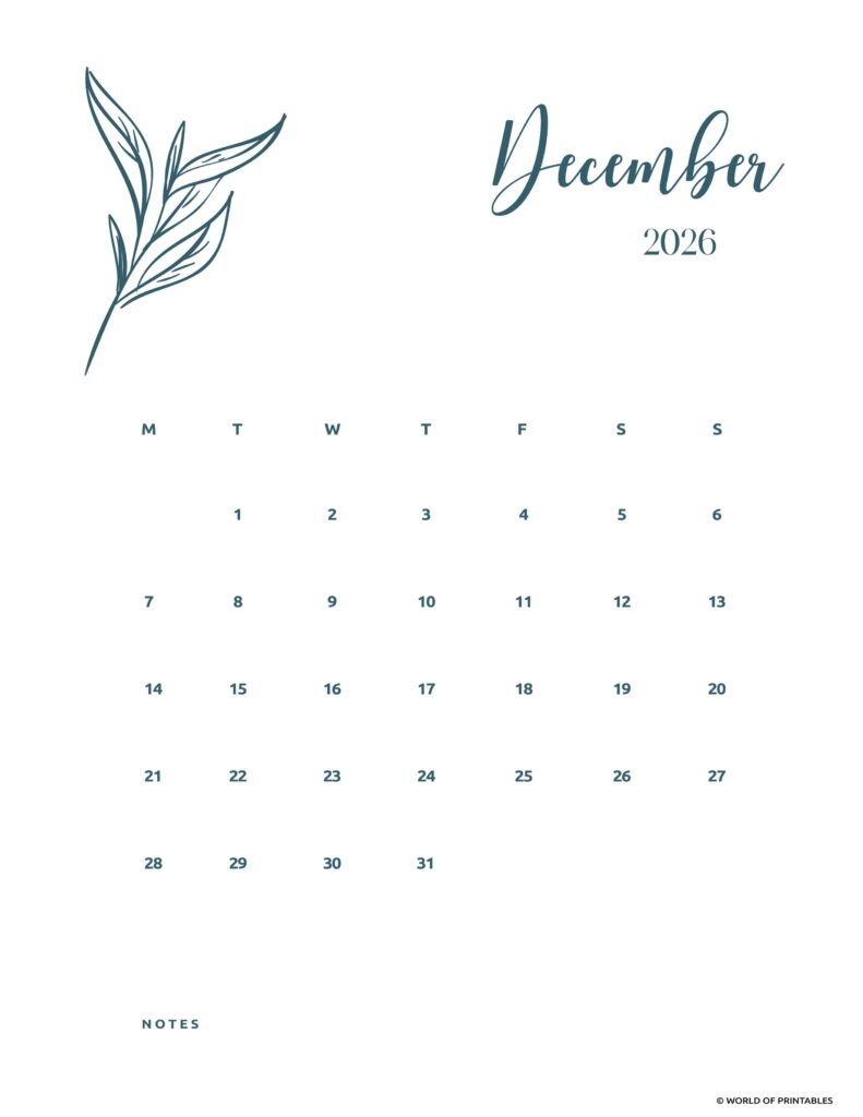 Printable December 2026 Calendar Design 15
